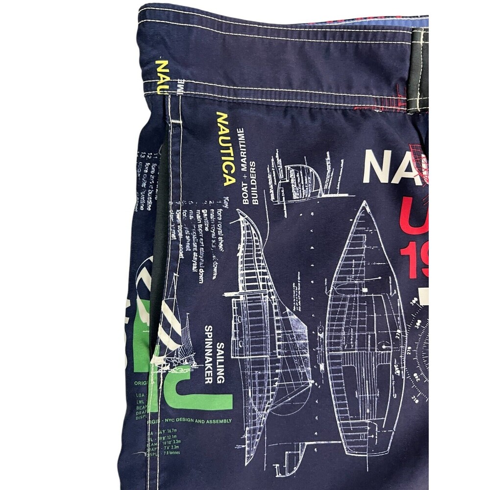 Nautica Men's Blue Nautical Print Board Short Boardshorts w Mesh Lining Size M - Picture 3 of 7